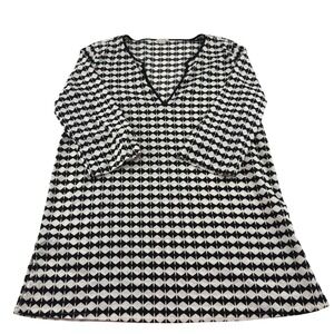 J. Crew Geometric Print V Neck Tunic Long Shirt 3/4 Sleeves Pullover size Large